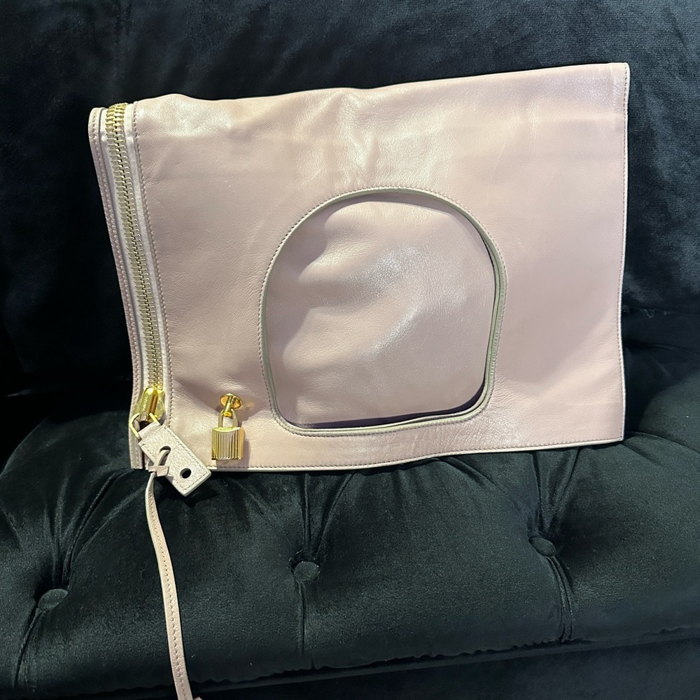 Authentic Tom Ford Blush Nude Leather Large Fold Over Alix Tote